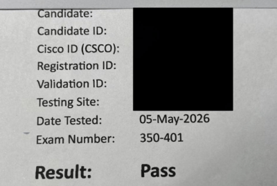 5/5 Canada CCNP 350-401 Pass
