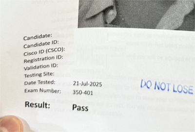 7/21 Taipei CCNP 350-401 PASS