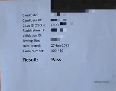 6/27 GUANGZHOU CCNP 300-410 Pass